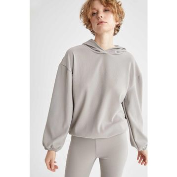 DeFacto M9572AZ20SPWT34 Beyaz Relax Fit Kapüşonlu Basic Kadın Sweatshirt