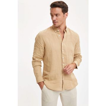 DeFacto N6547AZ.20SM.BG634 Bej Keten Uzun Kollu Regular Fit Erkek Gömlek