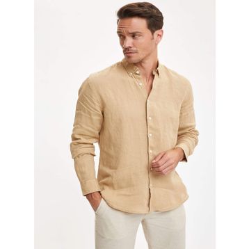DeFacto N6547AZ.20SM.BG634 Bej Keten Uzun Kollu Regular Fit Erkek Gömlek