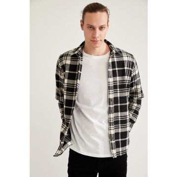 DeFacto N6547AZ.20SM.BG634 Bej Keten Uzun Kollu Regular Fit Erkek Gömlek