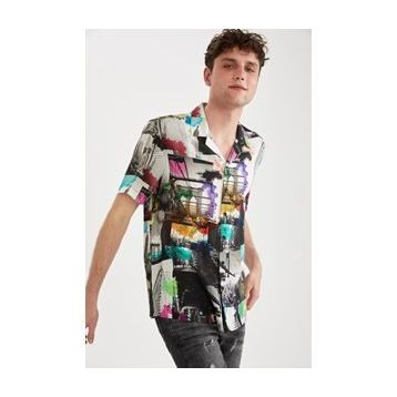 DeFacto R1488AZ20SM Erkek Yaprak Desenli Regular Fit Kısa Kollu Gömlek