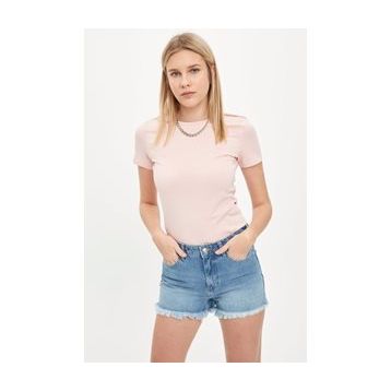 DeFacto R5585AZ.20SM.PN592 Pembe Basic Regular Fit Kısa Kollu Kadın T-shirt