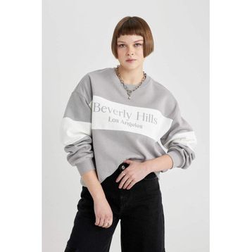 DeFacto Relax Bordo Fit Bisiklet Yaka Baskılı Kalın Kadın Sweatshirt