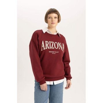 DeFacto Relax Bordo Fit Bisiklet Yaka Baskılı Kalın Kadın Sweatshirt