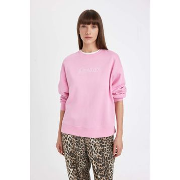 DeFacto Relax Bordo Fit Bisiklet Yaka Baskılı Kalın Kadın Sweatshirt