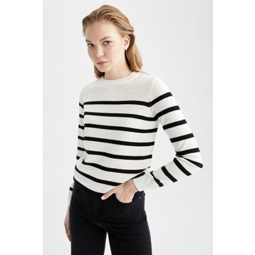 DeFacto S7517AZ21AU Relax Fit Çizgili Bisiklet Yaka Triko Tunik Kazak