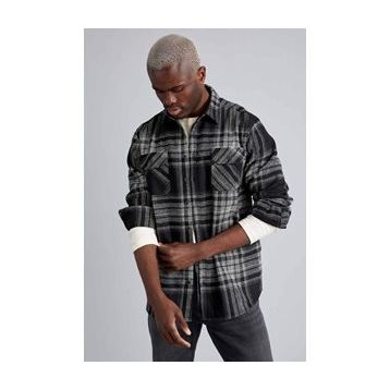 DeFacto T7415AZ20WN Gri Kareli Regular Fit Uzun Kollu Oduncu Erkek Gömlek