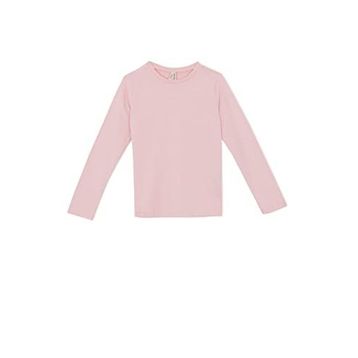 DeFacto U6810A622AU Pembe-PN105 Regular Fit Bisiklet Yaka Penye Uzun Kollu Kız Çocuk Tişört