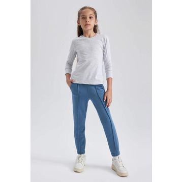 DeFacto U6810A622AU Pembe-PN105 Regular Fit Bisiklet Yaka Penye Uzun Kollu Kız Çocuk Tişört