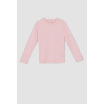 DeFacto U6810A622AU Pembe-PN105 Regular Fit Bisiklet Yaka Penye Uzun Kollu Kız Çocuk Tişört