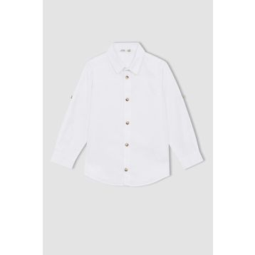 DeFacto W3215A622SP Regular Fit Basic Uzun Kollu Beyaz Erkek Çocuk Gömlek