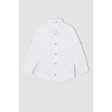 DeFacto W3215A622SP Regular Fit Basic Uzun Kollu Beyaz Erkek Çocuk Gömlek