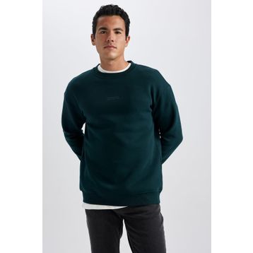DeFacto X8282AZ23AU BK81 Siyah Boxy Fit Bisiklet Yaka Baskılı Erkek Sweatshirt
