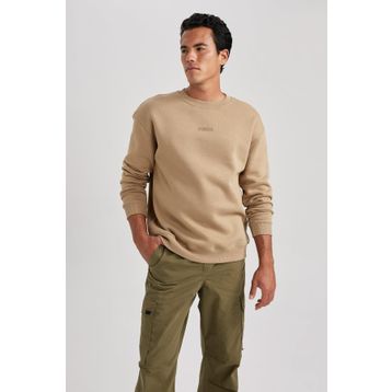 DeFacto X8282AZ23AU BK81 Siyah Boxy Fit Bisiklet Yaka Baskılı Erkek Sweatshirt