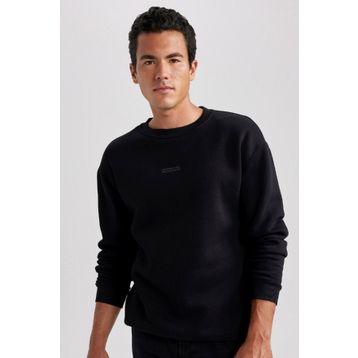 DeFacto X8282AZ23AU BK81 Siyah Boxy Fit Bisiklet Yaka Baskılı Erkek Sweatshirt