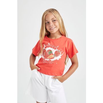 DeFacto Y6598A622HS Regular Fit Kısa Kollu Kısa Kollu Kız Çocuk Tişört