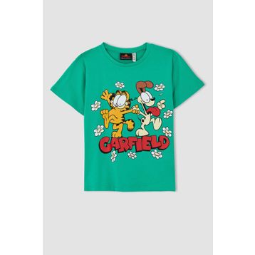 DeFacto Y6601A622HS Yeşil-GN322 Garfield Lisanslı Regular Fit Kısa Kollu Kız Çocuk Tişört