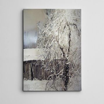 Dekolata Kış Ağaç ve Baraka Mini 20x30 cm Kanvas Tablo