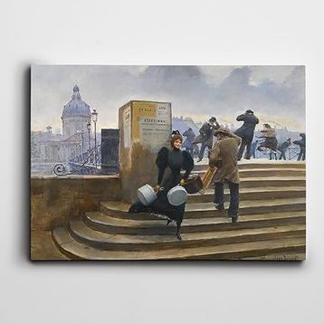 Dekolata Merdivende Kovalı Kadın 60x85 cm Kanvas Tablo