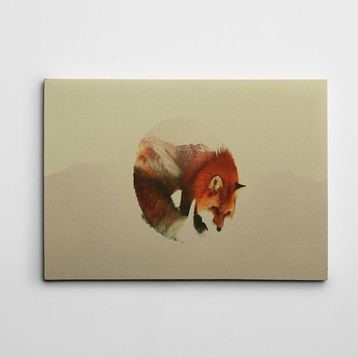 Dekolata Tilki ve Dağ 30x40 cm Kanvas Tablo