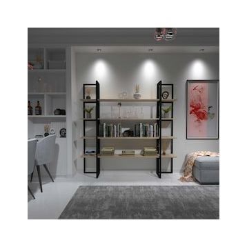 Dekoratif Ahşap ve Metal Kitaplık Çok Amaçlı Raf