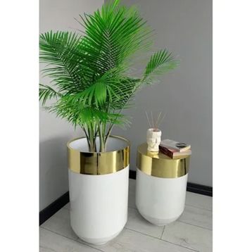Dekoratif Gold Darbuka 70 cm + Sehpa 60 cm İkili Set Parlak Beyaz Saksı