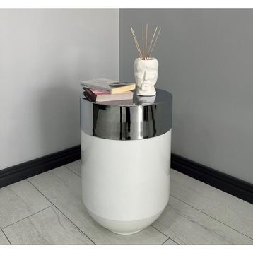 Dekoratif Krom Darbuka 60 cm Parlak Beyaz Sehpa