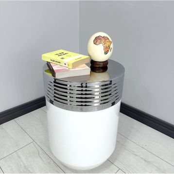 Dekoratif Krom Darbuka 60 cm Parlak Beyaz Sehpa