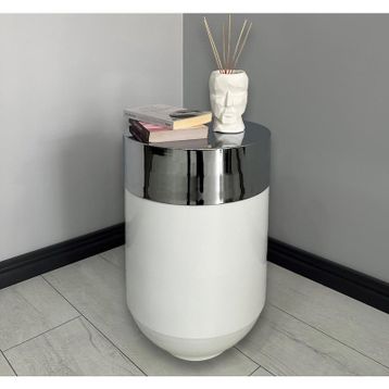 Dekoratif Krom Darbuka 70 cm Parlak Beyaz Sehpa