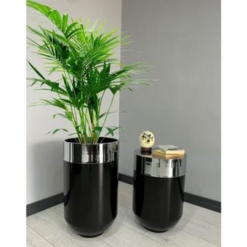 Dekoratif Krom Darbuka Parlak Siyah Saksı 70 cm + Sehpa 60 cm İkili Set