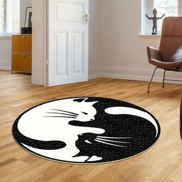 Dekoreko 114 Siyah-Beyaz 80x80 Figürlü Yuvarlak Özel Kesim Halı