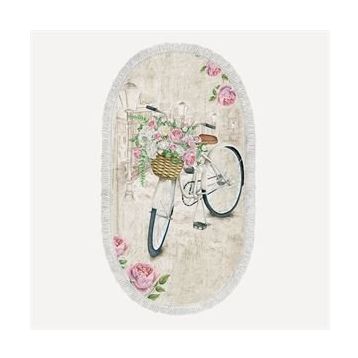Dekoreko 1850 İnci Dijital Saçaklı Oval Desen 1 120x180 cm Salon Halısı