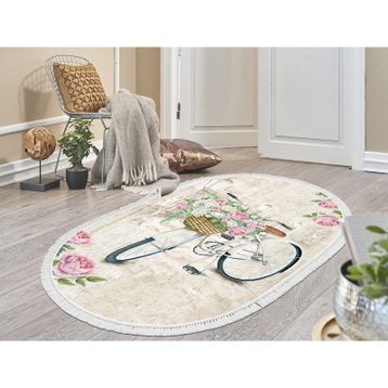 Dekoreko 1850 İnci Dijital Saçaklı Oval Desen 1 120x180 cm Salon Halısı