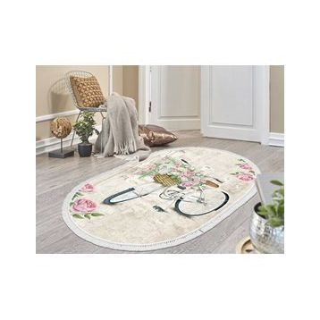 Dekoreko 1850 İnci Dijital Saçaklı Oval Desen 1 120x180 cm Salon Halısı