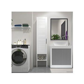 Dekorex Bny130 Beyaz Panjur Kapaklı Metal Ayaklı Banyo Dolabı
