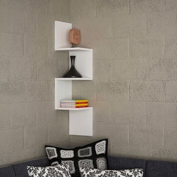 Dekorister Corner Beyaz Duvar Rafı