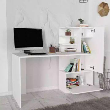 Dekorister Merinos Dolaplı Beyaz Çalışma Masası