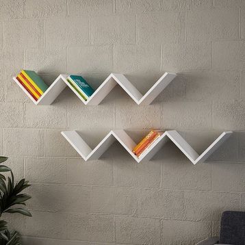 Dekorister Zig Zag Beyaz Duvar Rafı