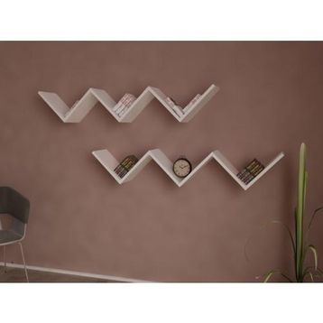 Dekorister Zig Zag Beyaz Duvar Rafı