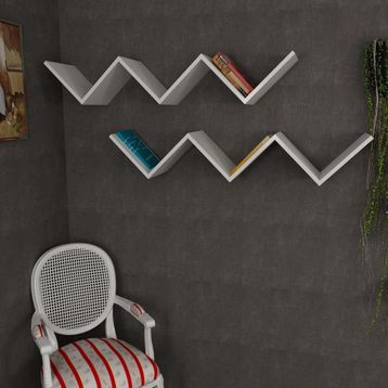 Dekorister Zig Zag Beyaz Duvar Rafı
