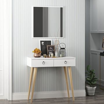 DEKOROSSO Beyaz Arden Aynalı Modern Dekoratif Dresuar