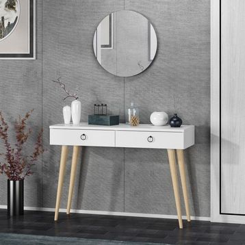 DEKOROSSO Beyaz Arden Aynalı Modern Dekoratif Dresuar