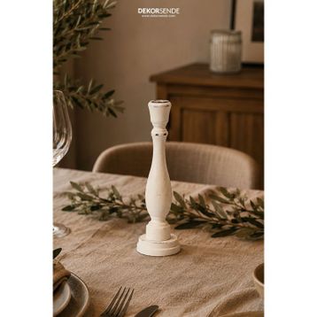 Dekorsende 23 cm Ahşap Eskitme Şamdan