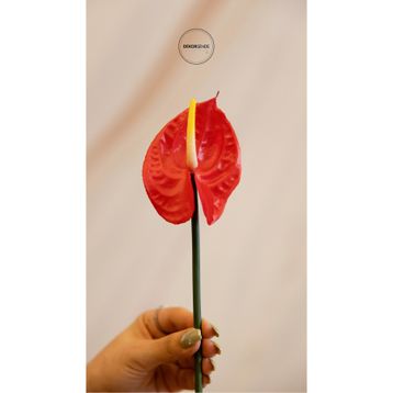 Dekorsende 40 cm Canlı Dokunuş Kırmızı Antoryum Çiçeği Yapay Bitki