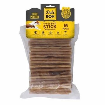 Delibon Naturel 100'lü Medium Deri Burgu Çubuk Kemik Köpek Ödülü