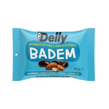 Delly 40 gr Şekersiz Çikolata Kaplı Badem Bar (12 adet)