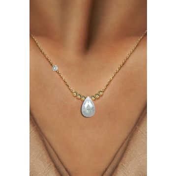 Demas Gold Pırlanta Dorikalı Beyaz Quartz Renkli Damla Taşlı 14 Ayar Altın Kolye
