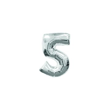 Deniz Party Store 16 inç 40 cm 5 Rakamı Gümüş Folyo Balon