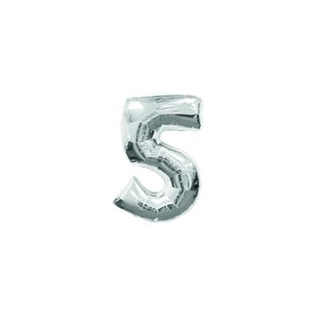 Deniz Party Store 16 inç 40 cm 5 Rakamı Gümüş Folyo Balon