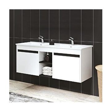 Denko Banyo Denko Twin 120 cm Mdf Beyaz Banyo Dolabı Alt Modül ve Lavabo